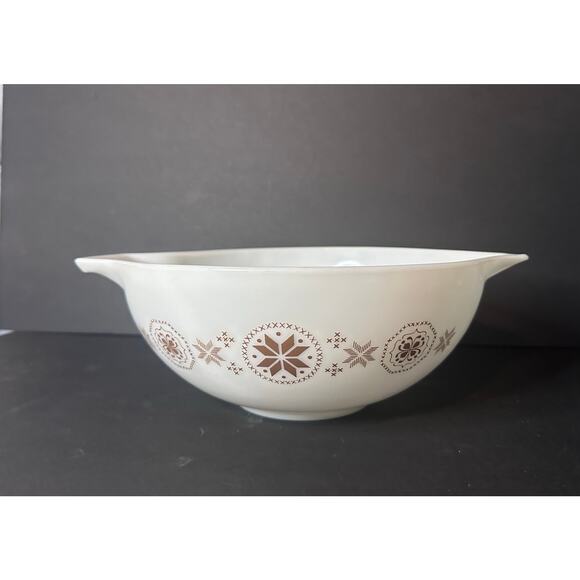 Vintage Pyrex Nesting Cinderella Bowl #444 Town & Country 4 Qt Bowl White Brown - Picture 4 of 8